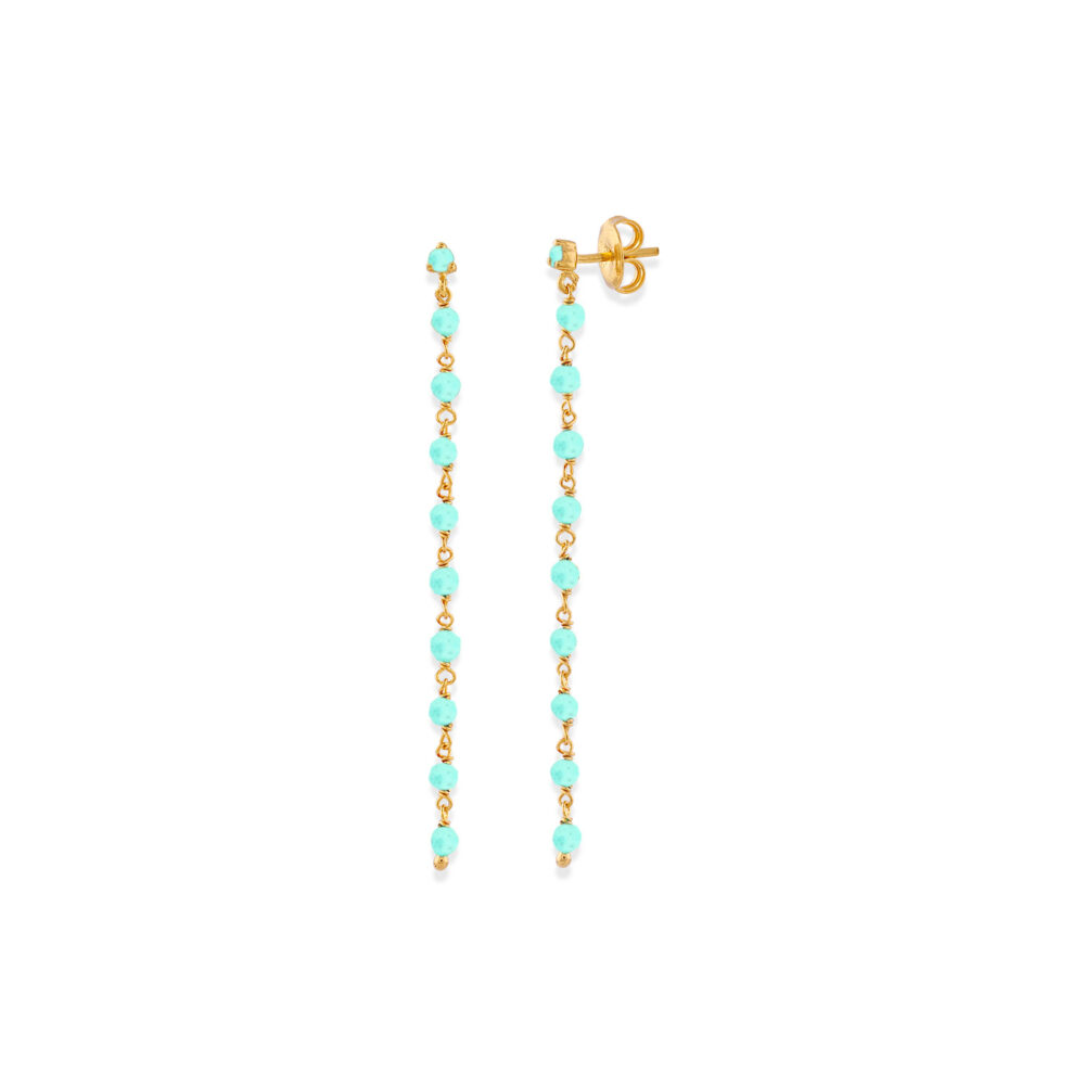Golden silver earrings with long chain and amazonite stones 1