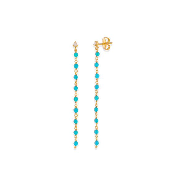 Boucles D'oreilles Pendantes En Métal Argenté Avec Pierre Turquoise - Neuves Sans Emballage