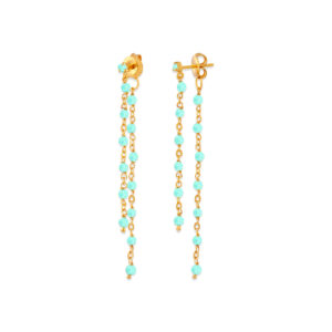 Boucles d oreilles argent dorée double chaine longue et pierres naturelles amazonite 3
