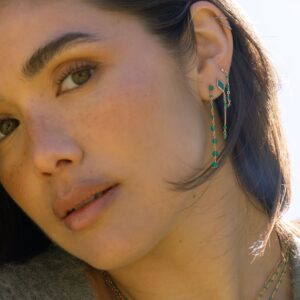 Boucles d'oreilles argent dorée losange pierre onyx vert 4