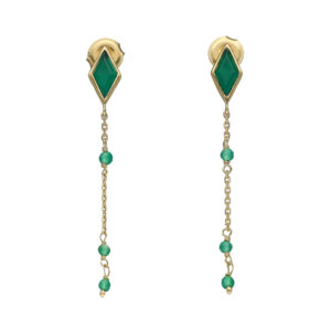 Boucles d'oreilles argent dorée losange pierre onyx vert 3