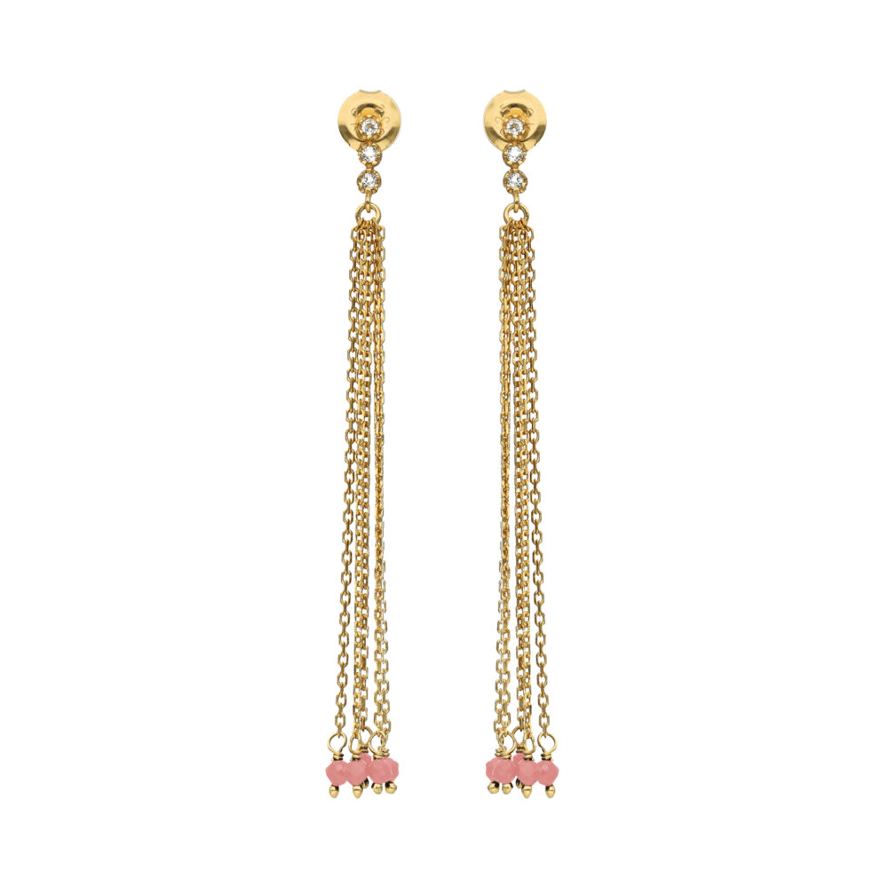 Boucles d oreilles argent dorée perle naturelle rhodonite fraise