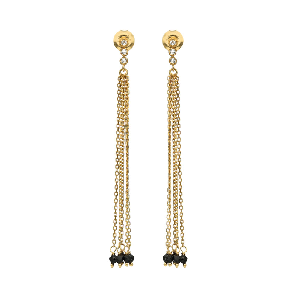 Boucles d oreilles argent dorée perle naturelle spinelle noire
