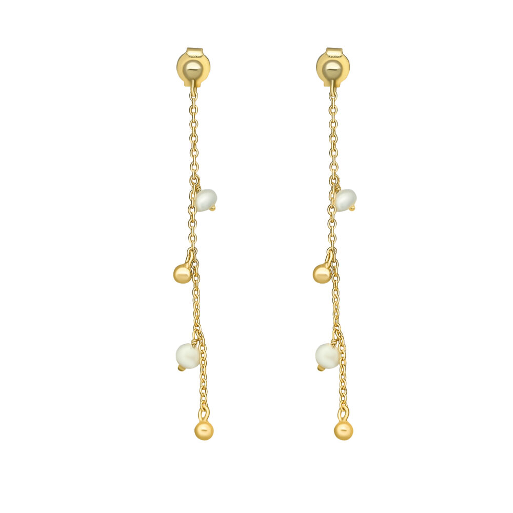 Boucles d oreilles argent dorée perles naturelles blanches et dorées 1