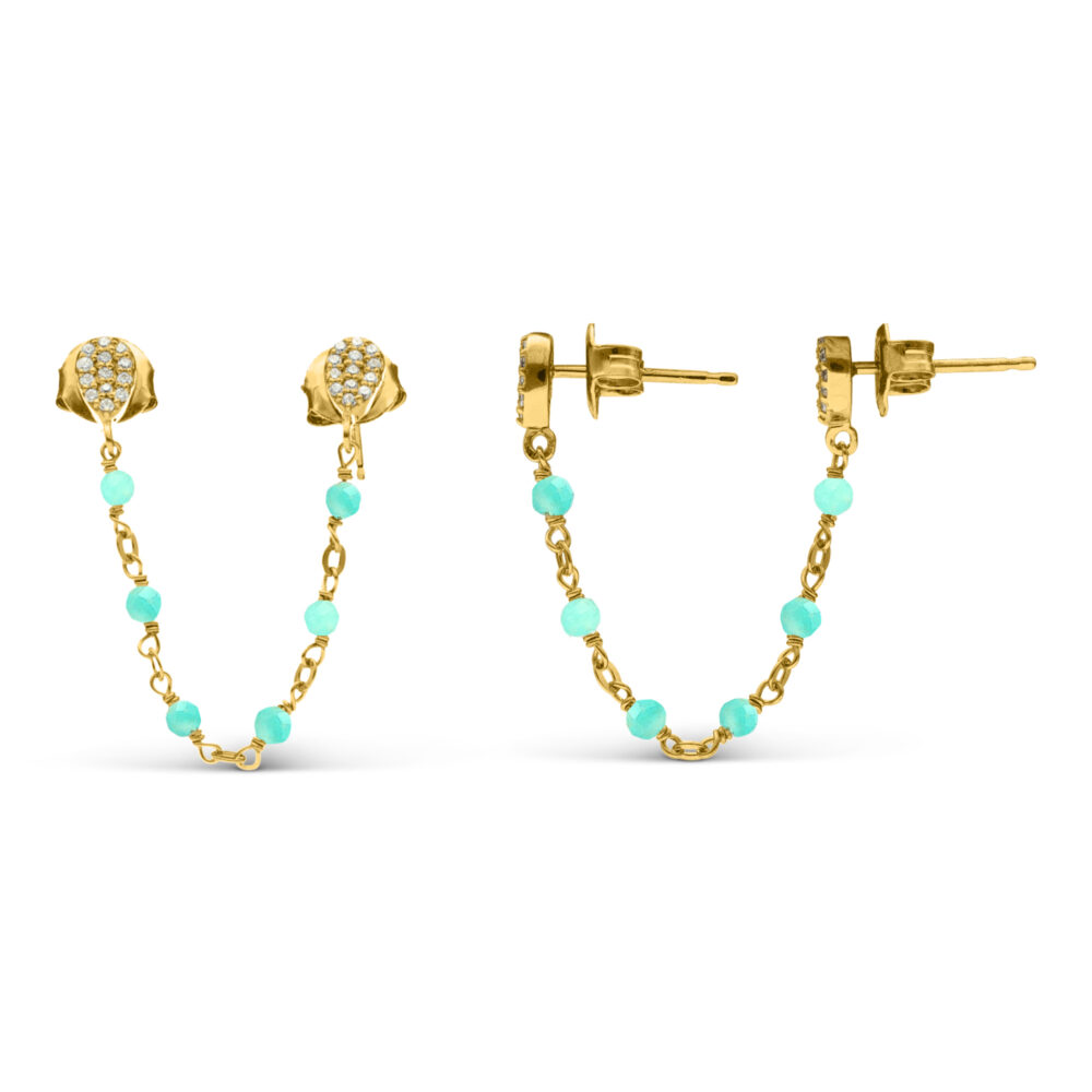 Double connected gold-plated silver earrings amazonite drops 1