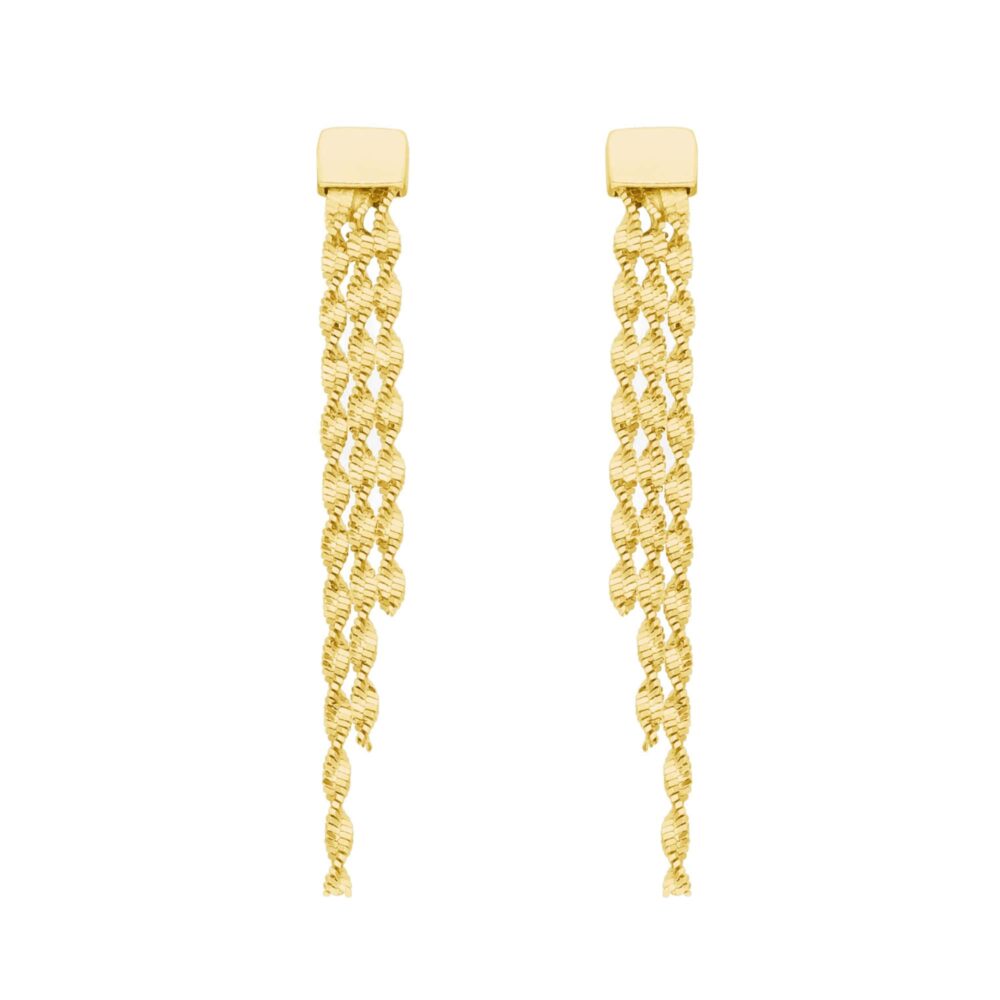 Gold-plated silver earrings with triple diamond links 1
