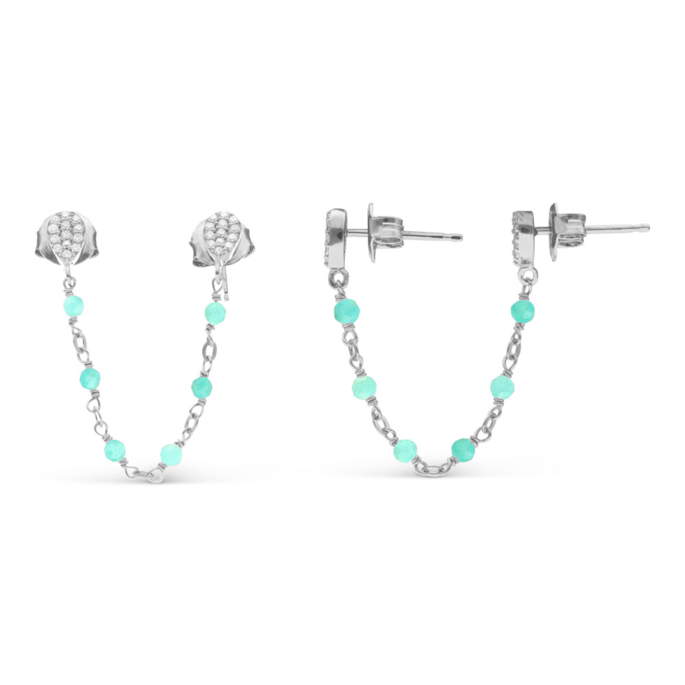 Rhodium-plated silver double connected earrings amazonite drops 1