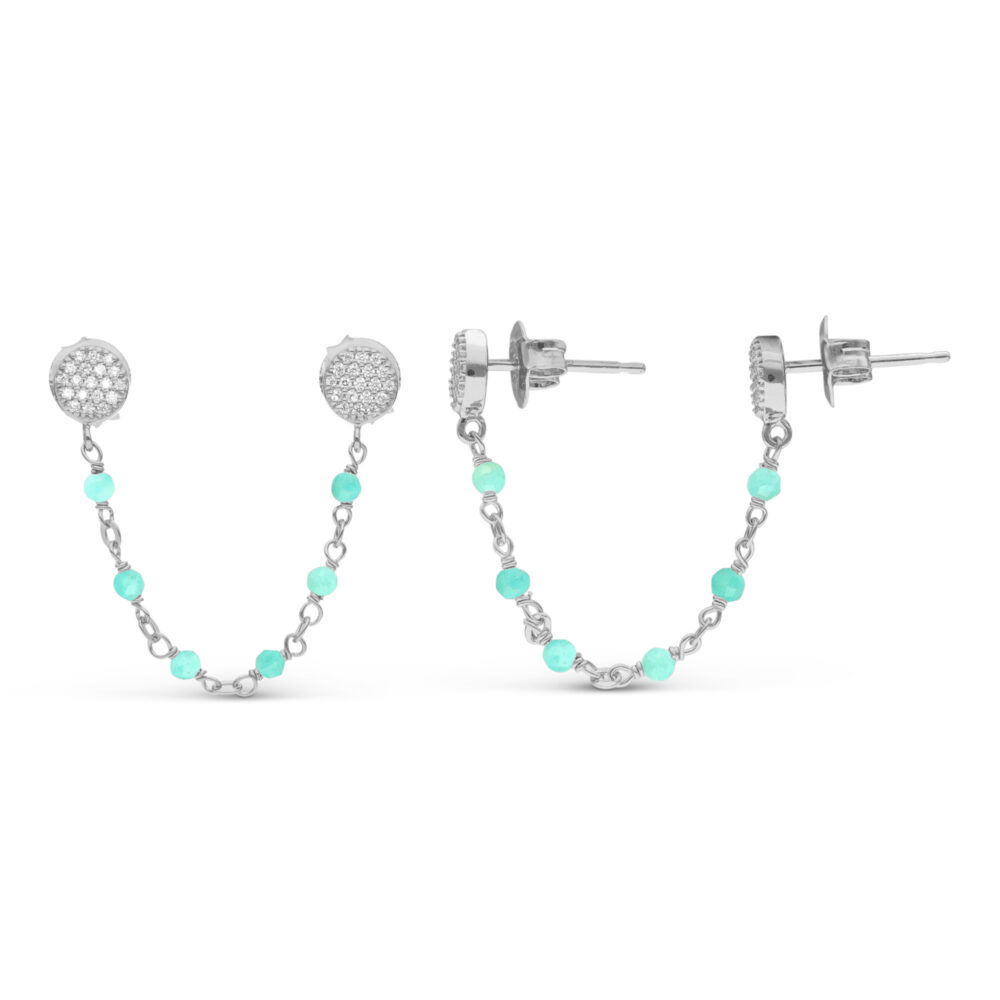 Rhodium-plated silver double connected round amazonite earrings 1