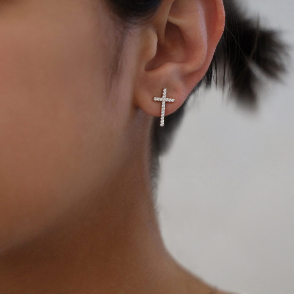 Boucles d'oreilles argent forme croix rhodié 3