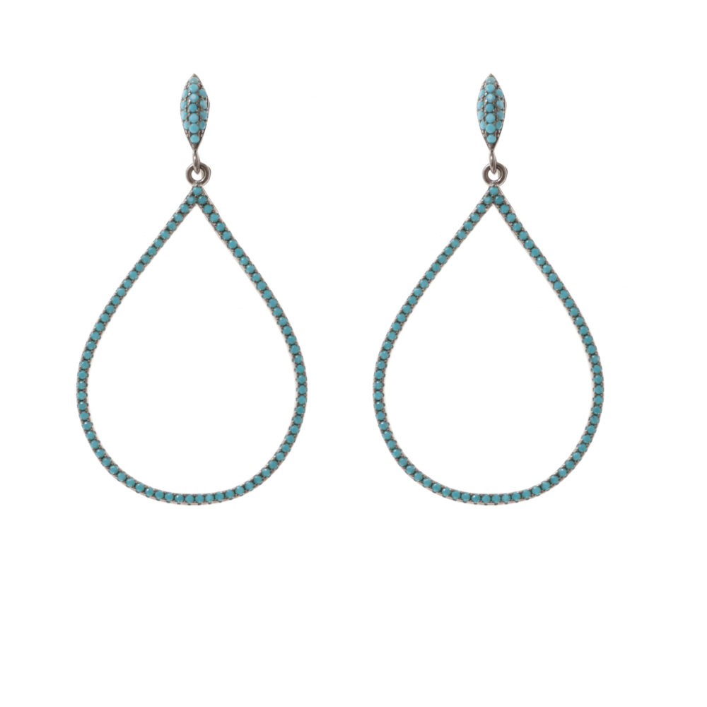 Black silver earrings drop shape turquoise stones 1