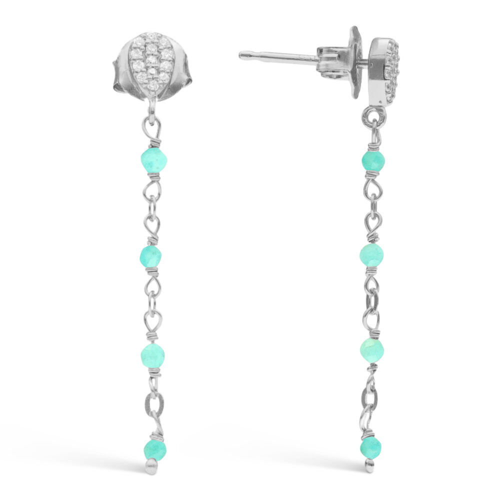 Rhodium-plated silver earrings dangling drops with amazonite stones 1