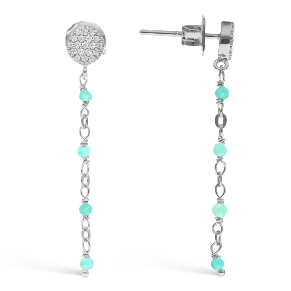 Silver round dangling earrings with amazonite stones 1