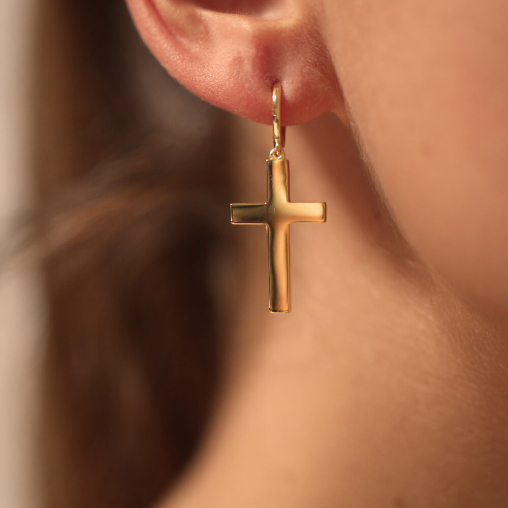Boucles d'oreilles argent doré croix marie 2
