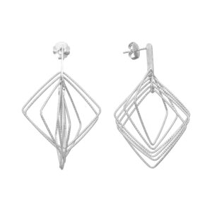 Boucles d'oreilles argent rhodié diamanté forme carré 3
