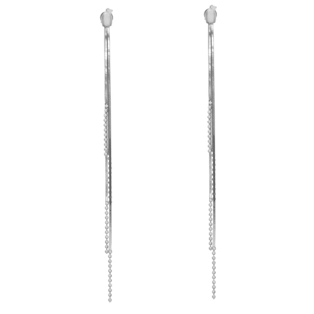 Rhodium-plated silver earrings with serpentine mesh and silver beads 1