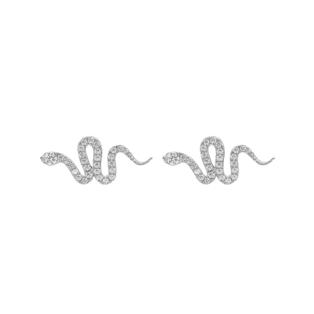 Rhodium-plated silver snake earrings set with white zirconium 1