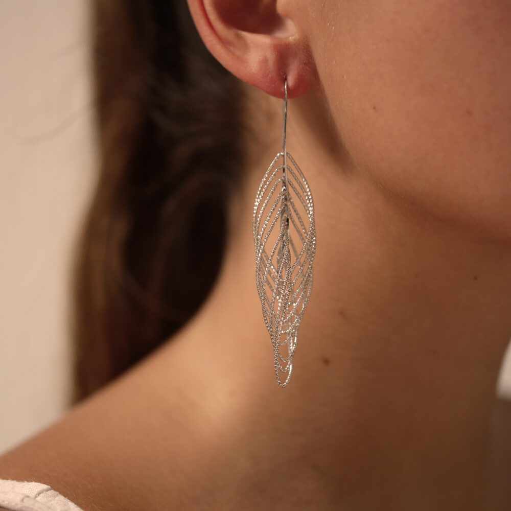 Rhodium silver spiral diamond earrings 2