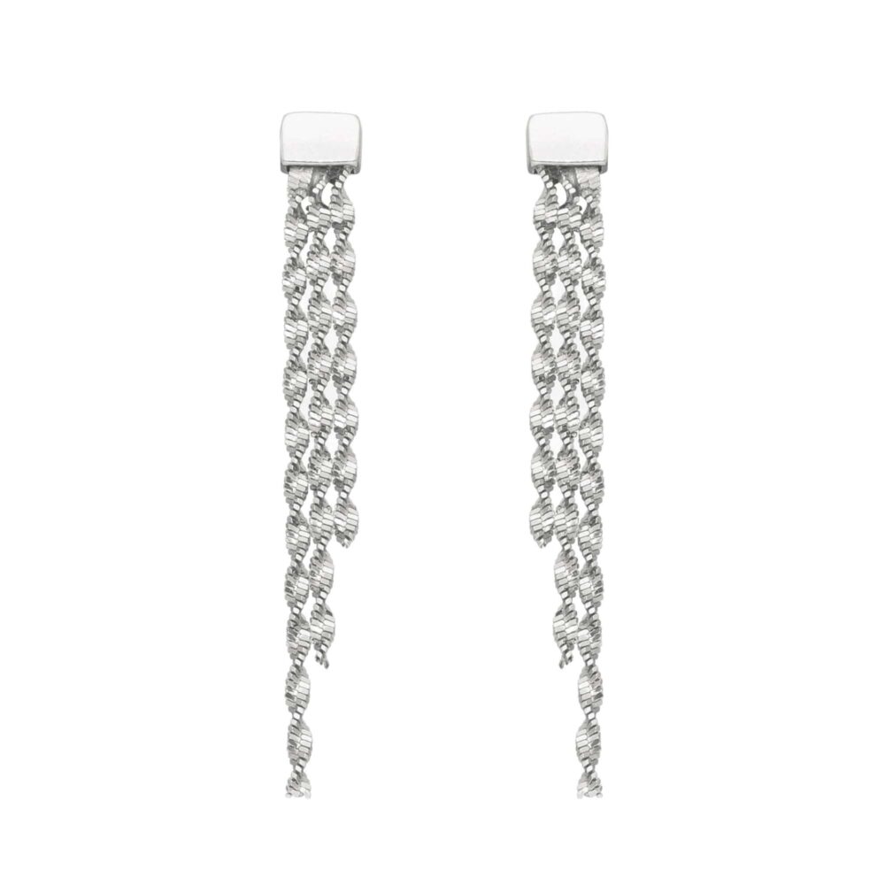 Rhodium-plated silver earrings with triple diamond links 1