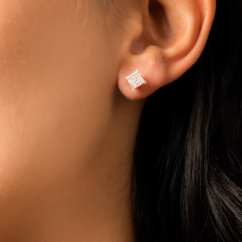 Boucles d'oreilles carré argent avec pierre de zirconium 3