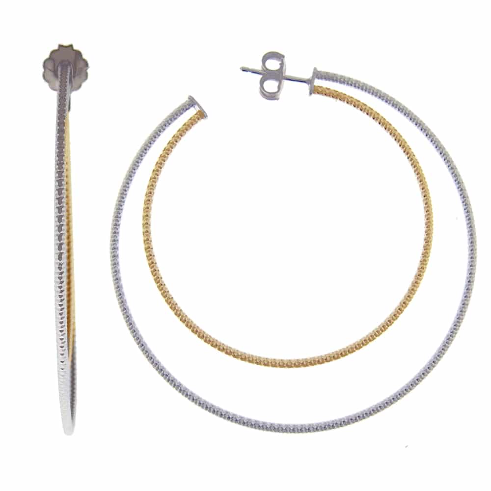 Boucles d oreilles créoles deux anneaux grand modèle argent rhodié doré diamanté Helena 1