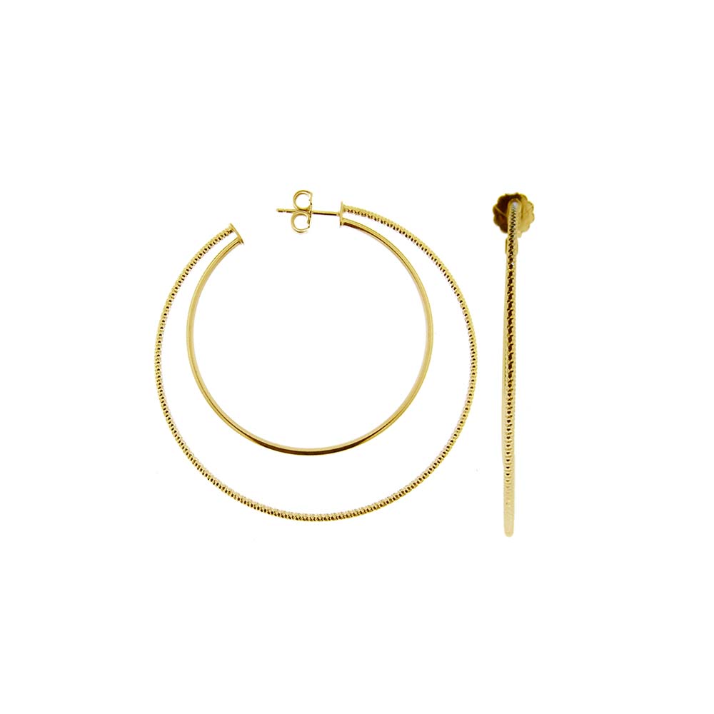 Boucles d oreilles créoles deux anneaux grand modèle argent doré lisse et diamanté diamètre 55mm 1