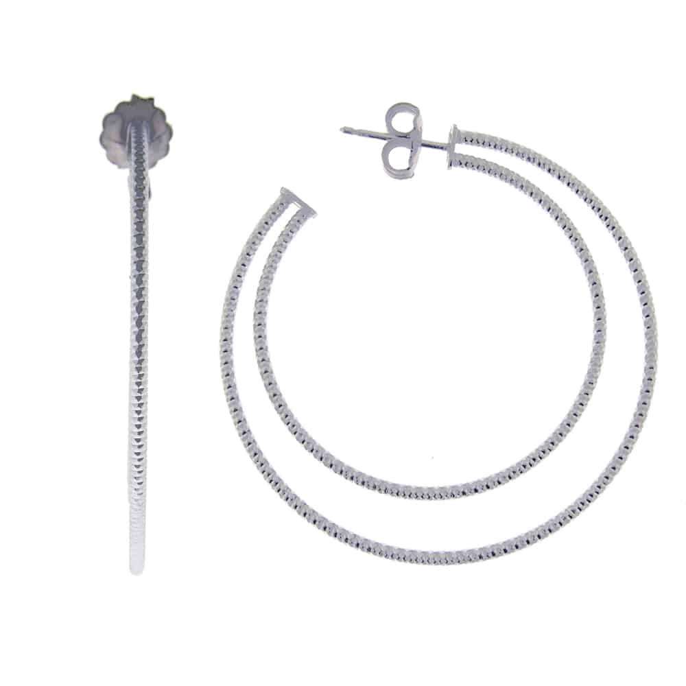 Boucles d'oreilles créoles deux anneaux modèle moyen argent rhodié diamanté Siriane diamètre 45mm 1