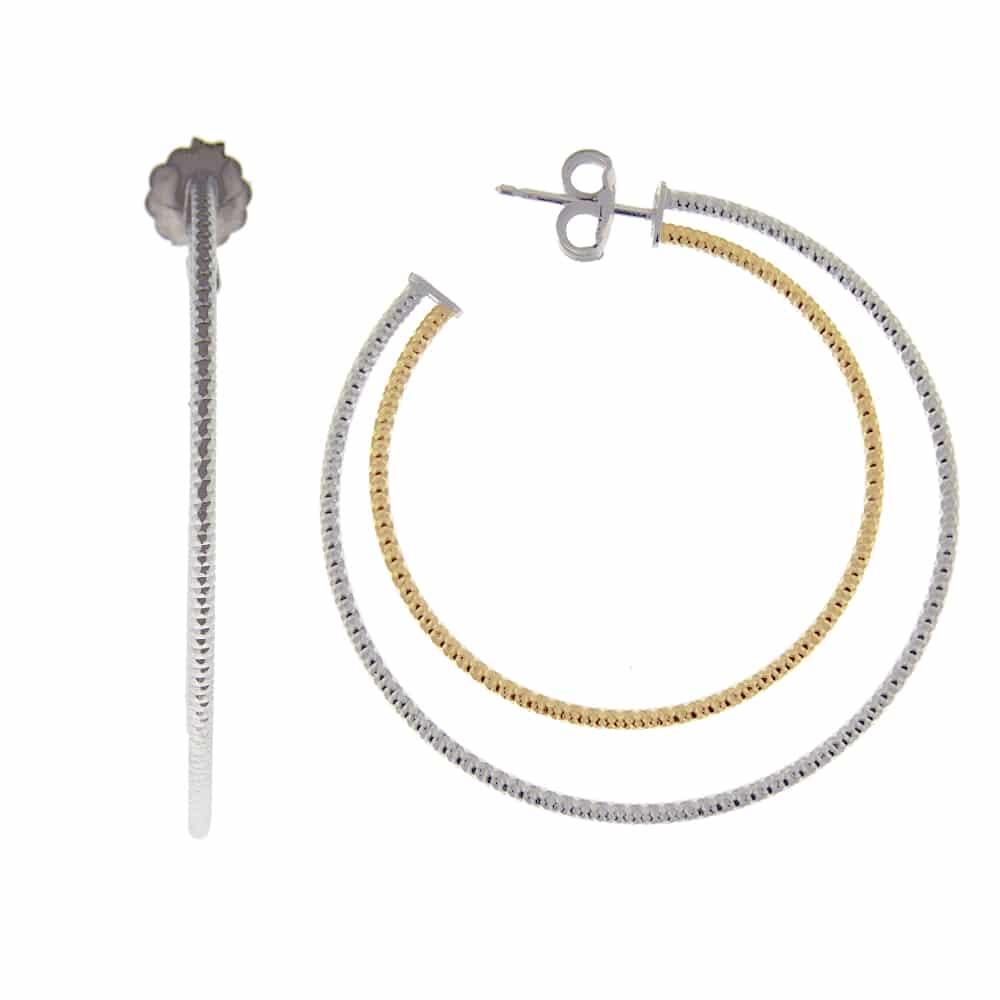 Boucles d'oreilles créoles deux anneaux modèle moyen argent rhodié doré diamanté Siriane 1
