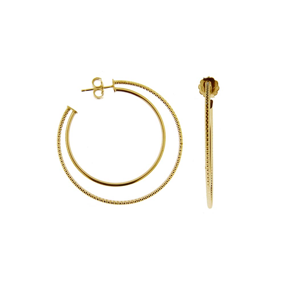 Boucles d oreilles créoles deux anneaux modèle moyen argent doré diamantée et lisse 1
