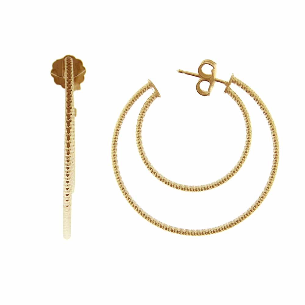 Boucles d oreilles créoles deux anneaux petit modèle argent doré diamanté Siriane diamètre 34mm 1