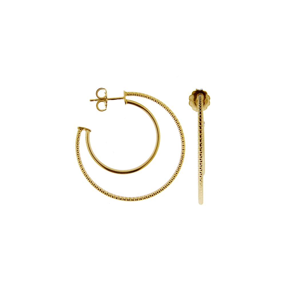 Boucles d oreilles créoles deux anneaux petit modèle argent doré diamantée et lisse diamètre 34mm 1