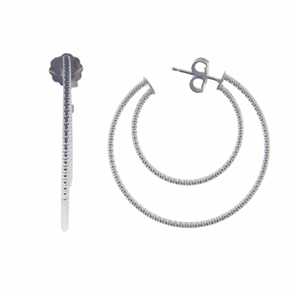 Boucles d oreilles créoles deux anneaux petit modèle argent rhodié diamanté Siriane diamètre 34mm 1