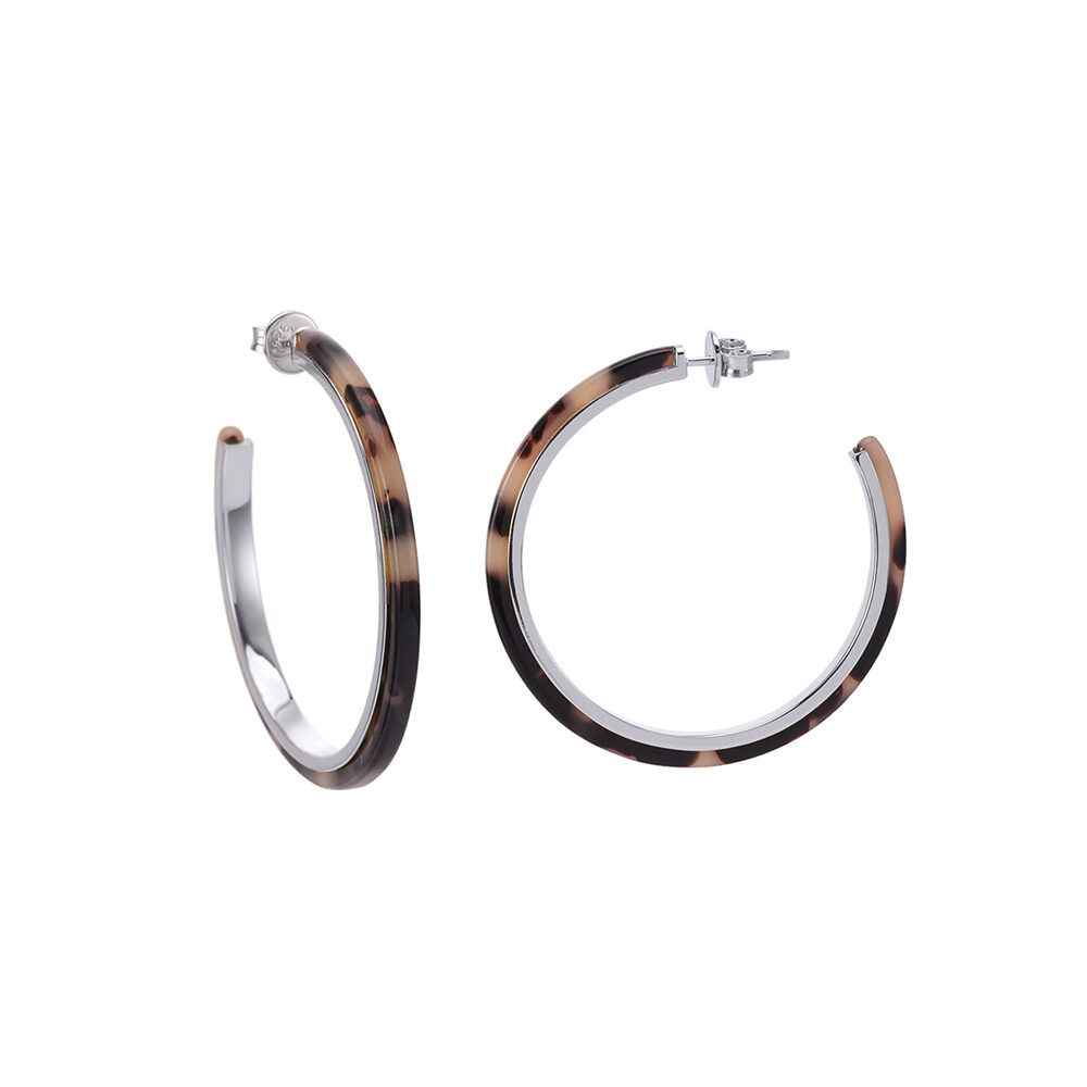 Hoop earrings in rhodium silver and black acetate 3