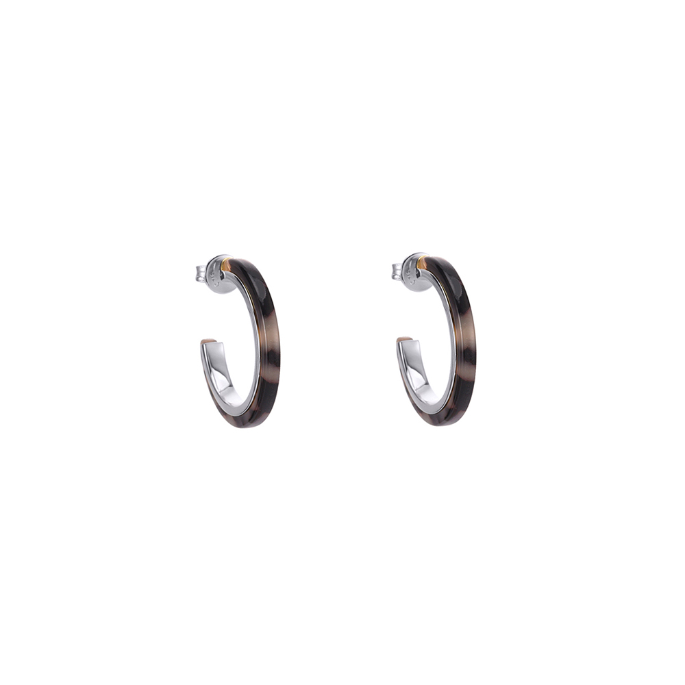 Boucles d'oreilles créoles petit modèle en argent et résine noire et blanche 3