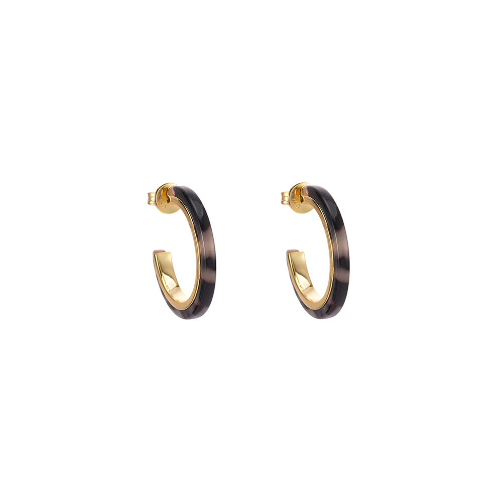 Boucles d'oreilles créoles petit modèle en argent doré et acétate grise 3