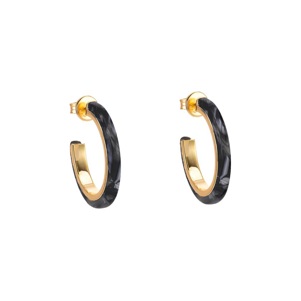 Small model hoop earrings in gold-plated silver and black acetate 1