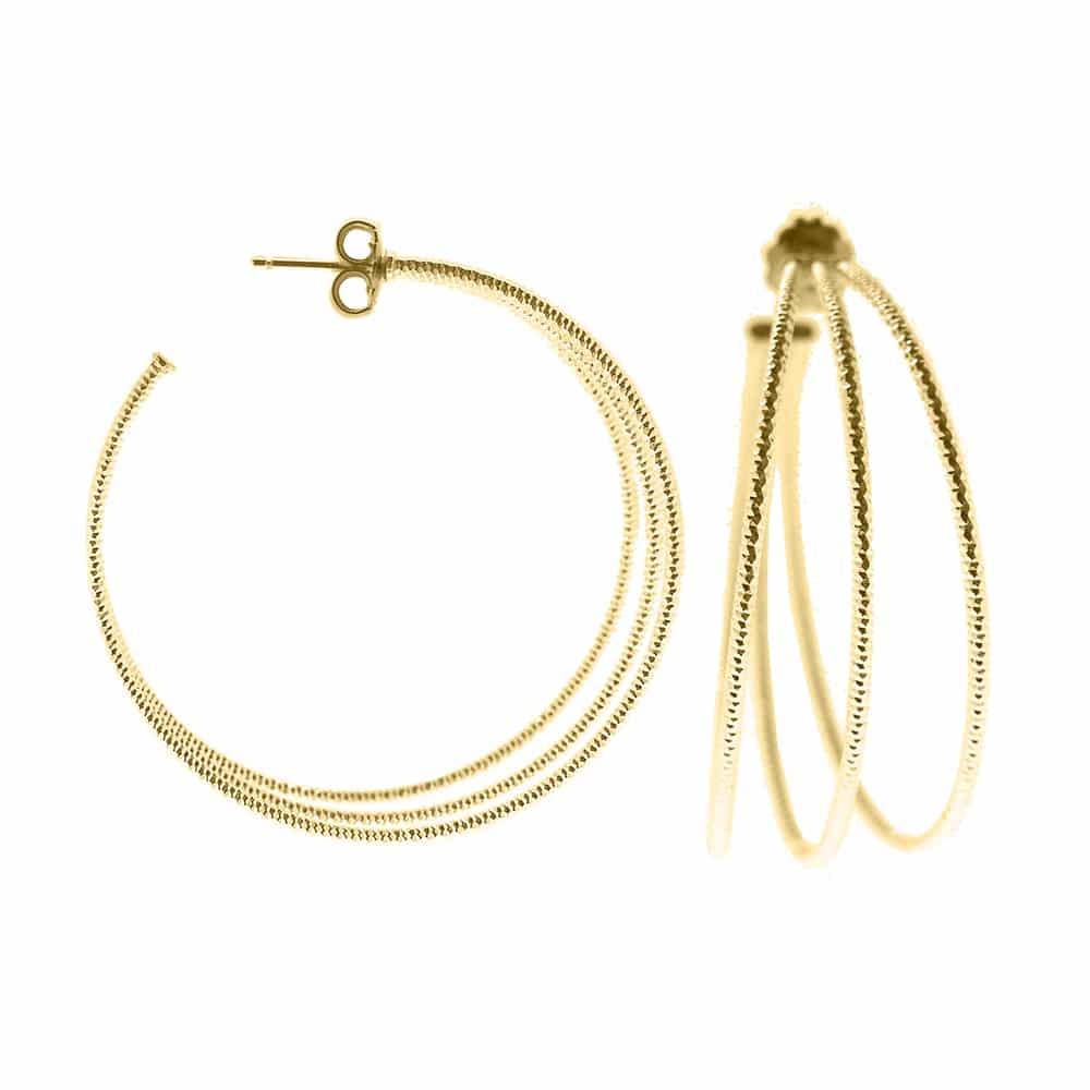 Boucles d oreilles creoles trois anneaux grand model argent doré diamanté Helena diamètre 55mm 1