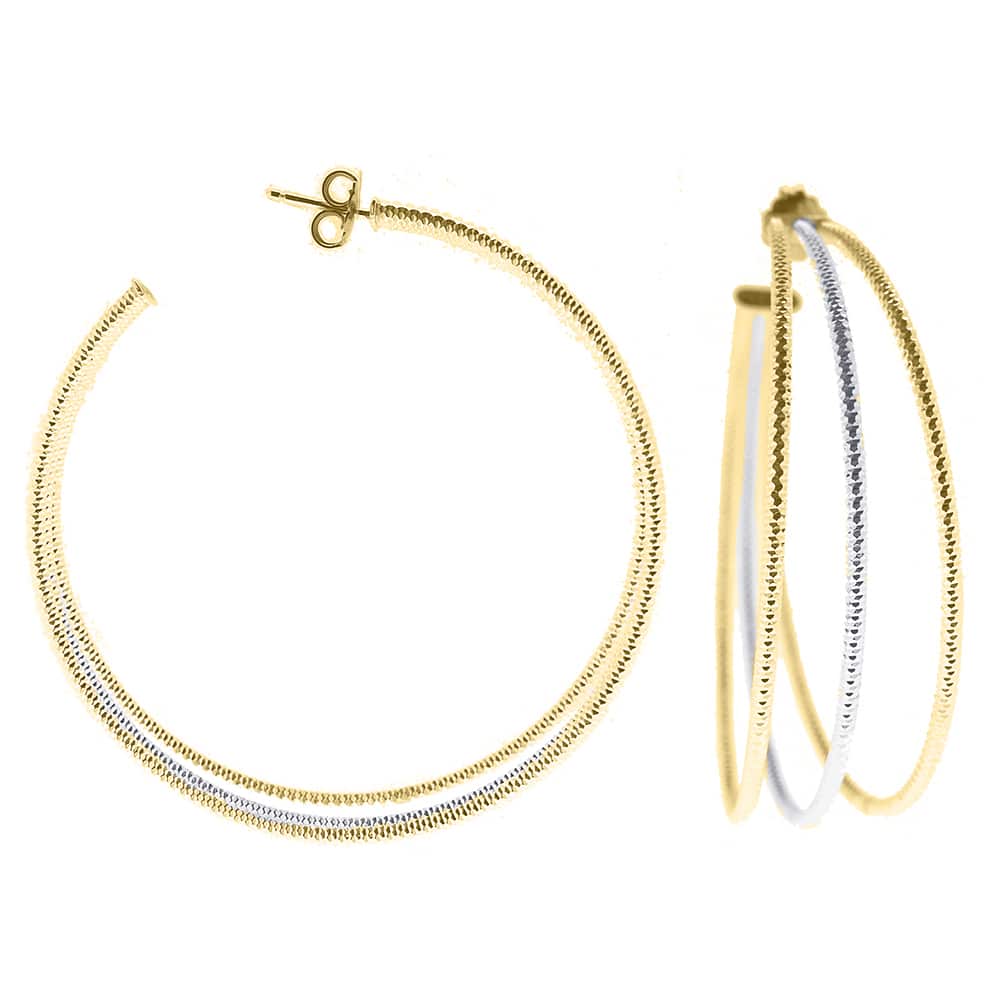 Boucles d'oreilles créoles trois anneaux très grand modèle argent diamanté rhodié doré helena 1