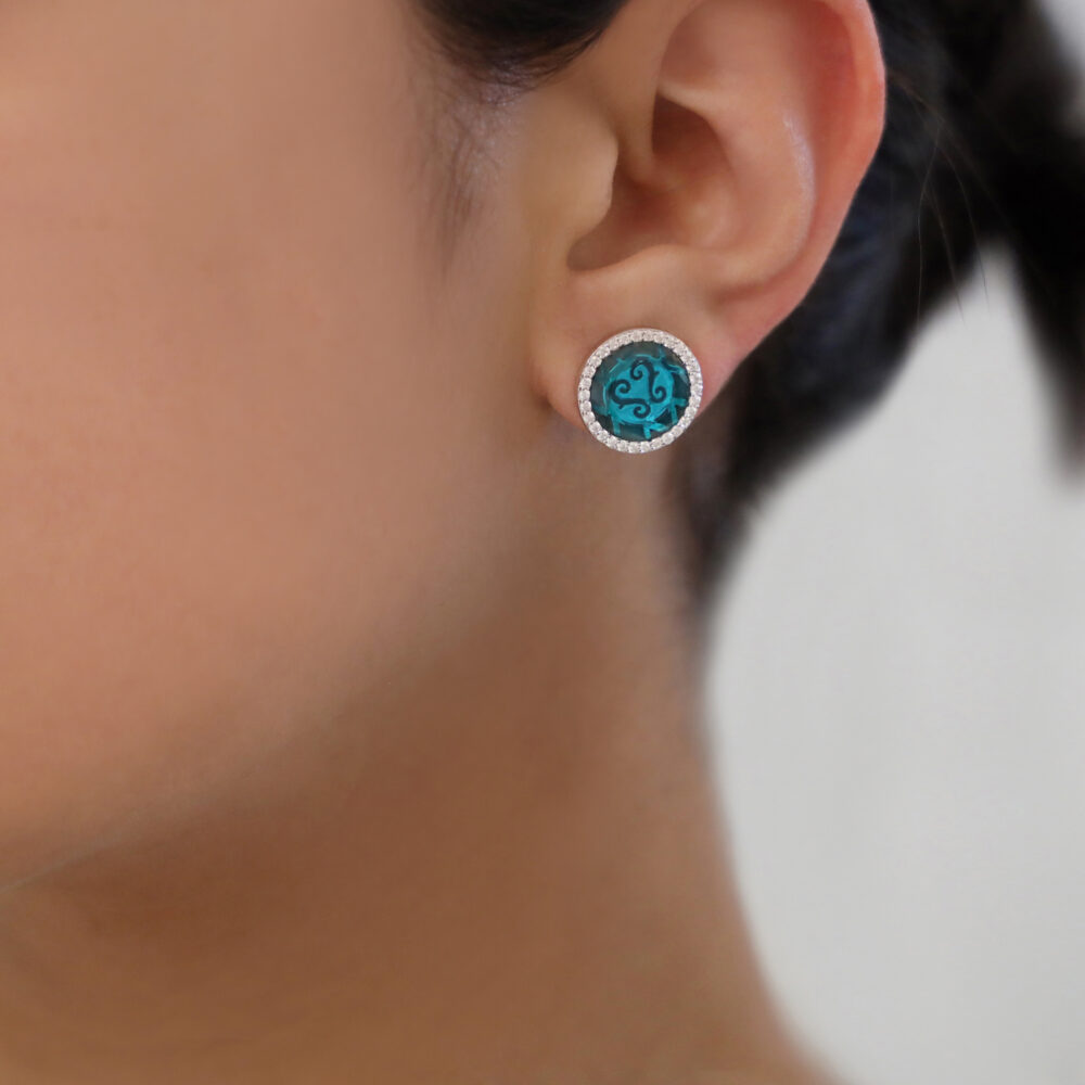 Boucles d'oreilles disque argent pierre bleu azur 3