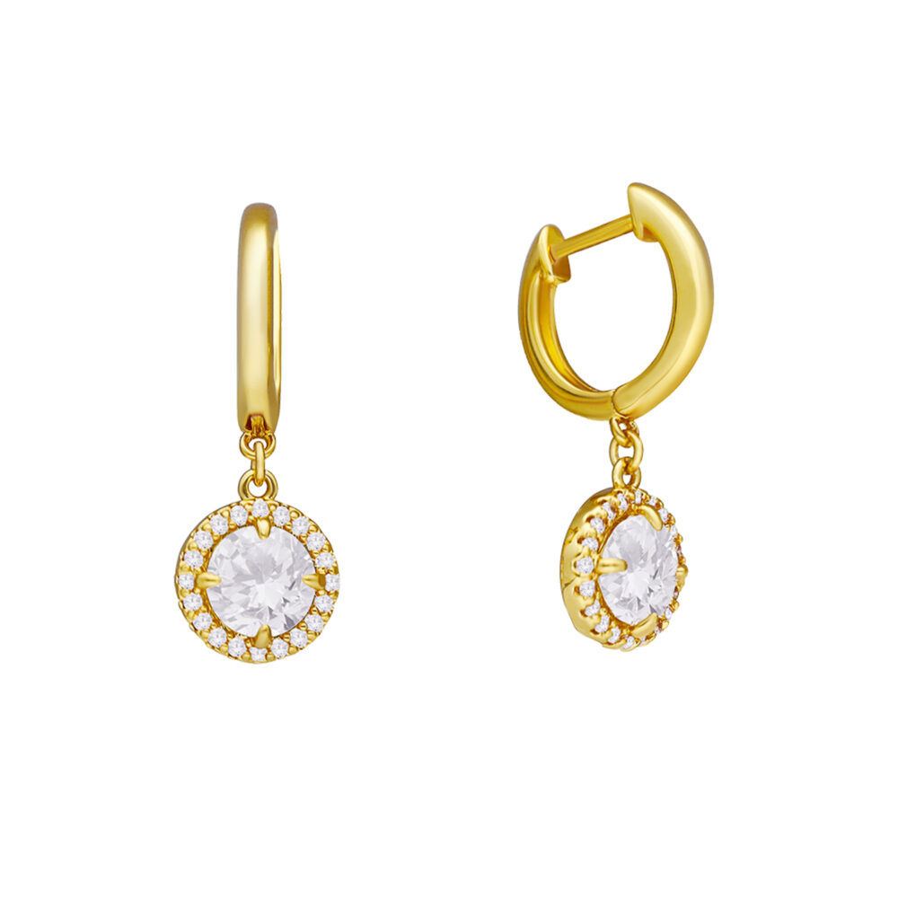 Golden earrings set with white zirconium 1