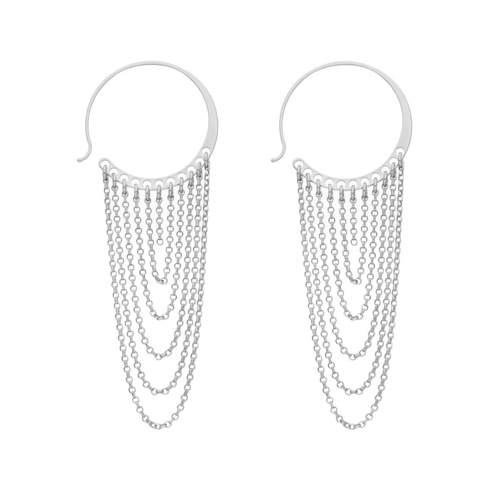 Rhodium-plated silver multi-chain circle earrings 1