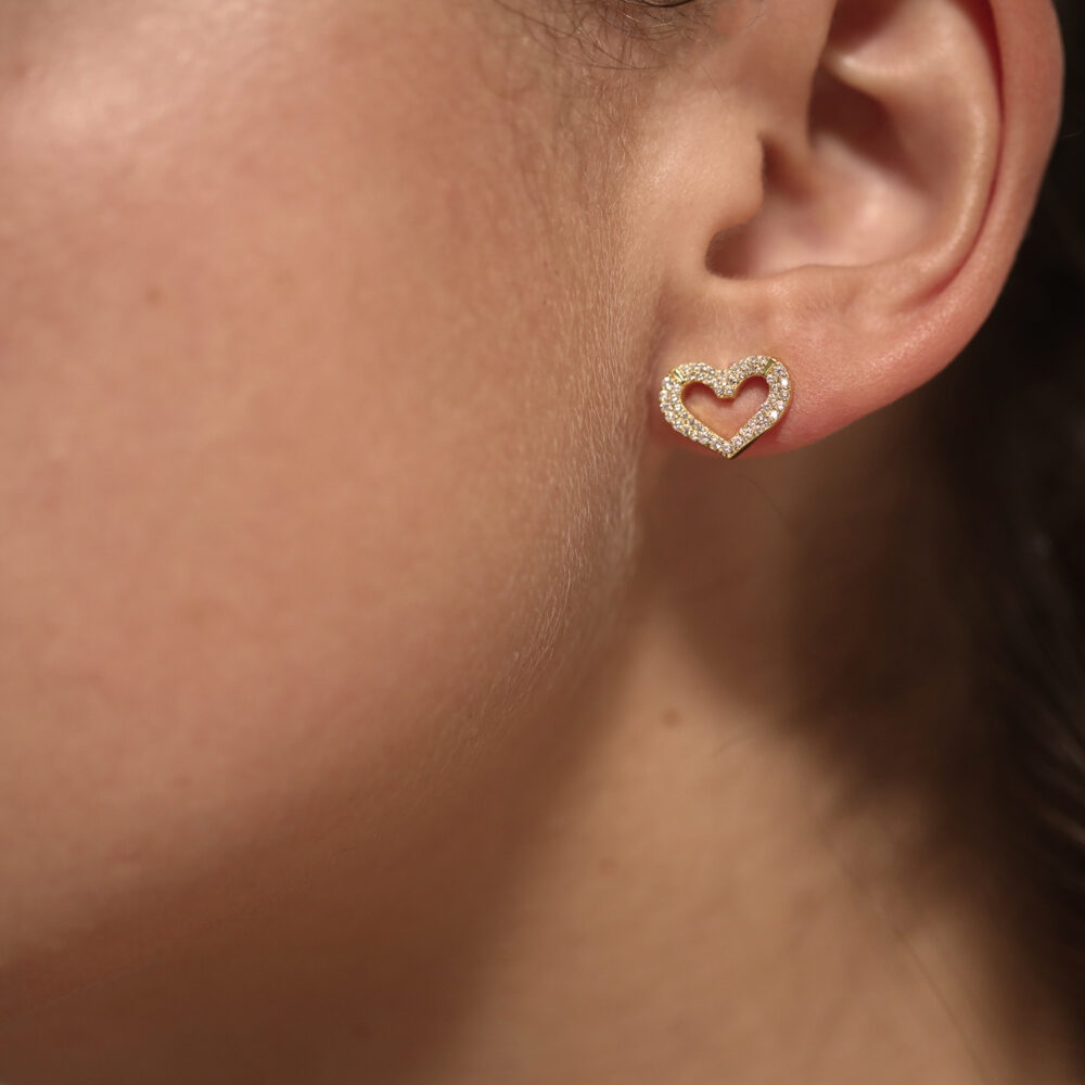 Boucles d'oreilles en argent doré cœur serti de zirconium blanc 3