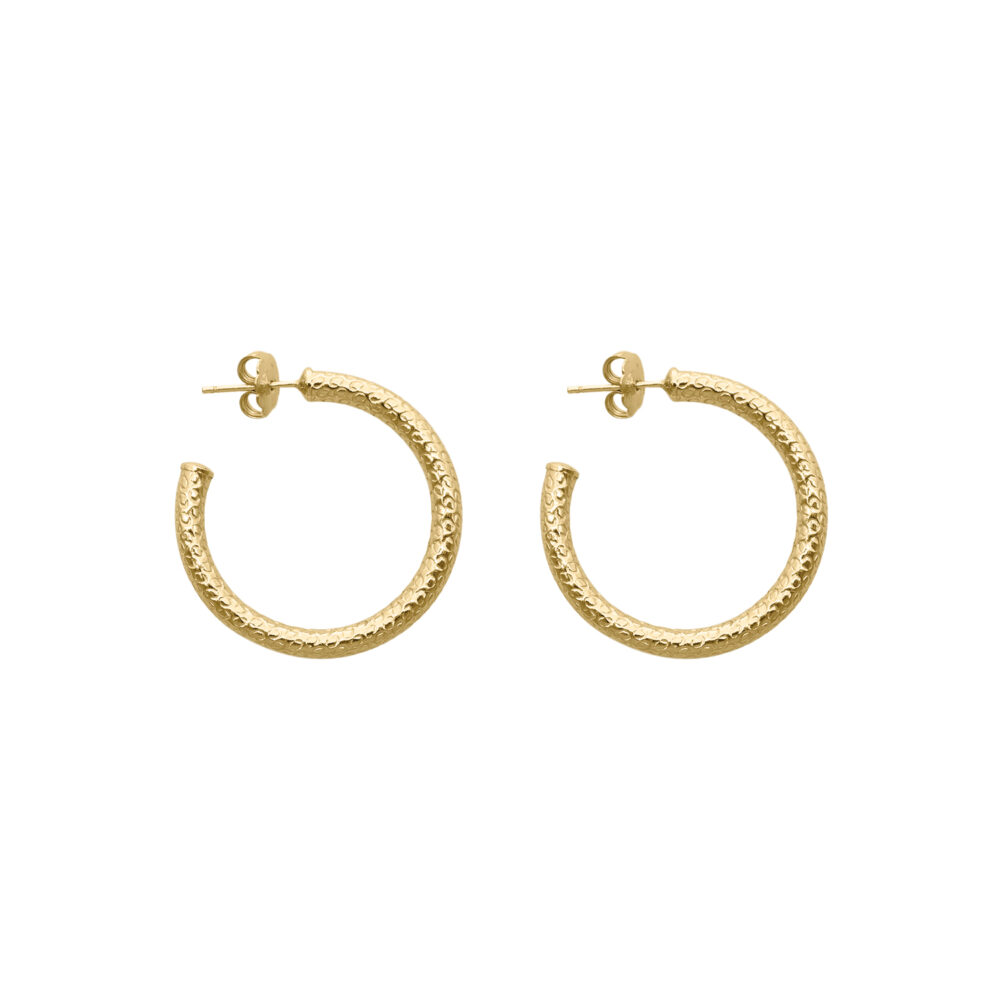 Silver python tube hoop earrings small golden model diameter 25mm 1
