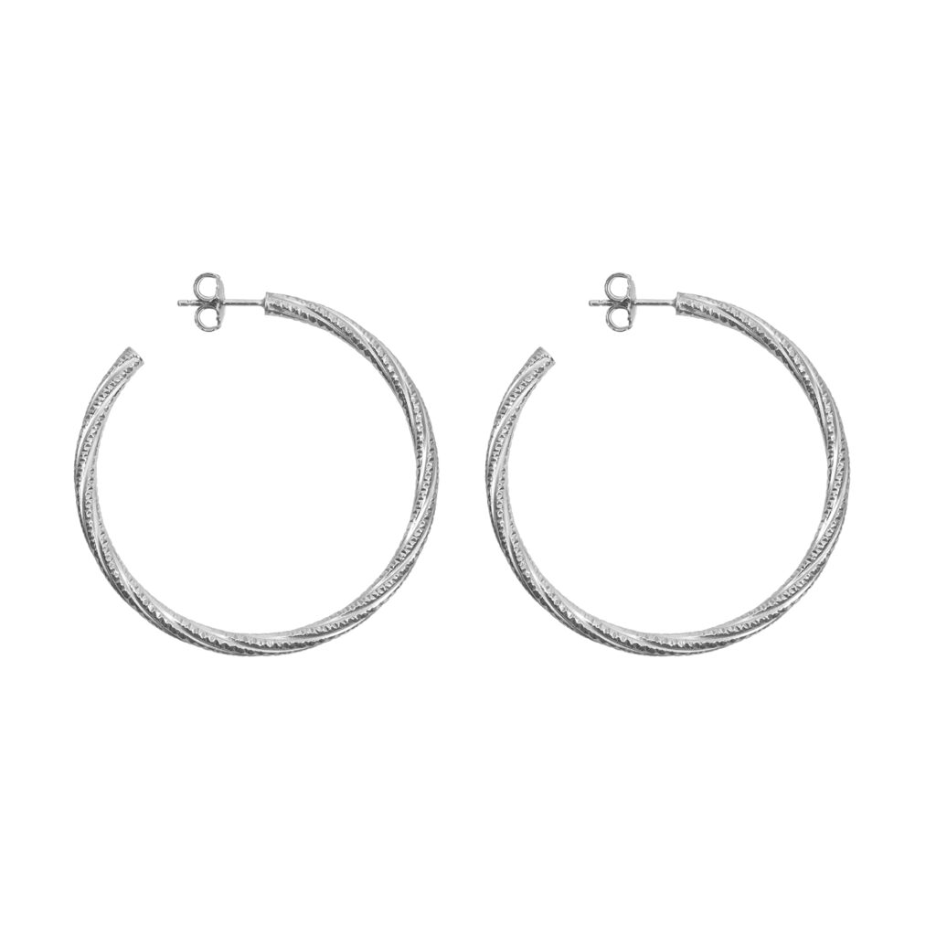 Boucles D'oreilles En Argent Créoles Tubes Torsades Grand Modèle Argenté Diamètre 43mm - Orus Bijoux