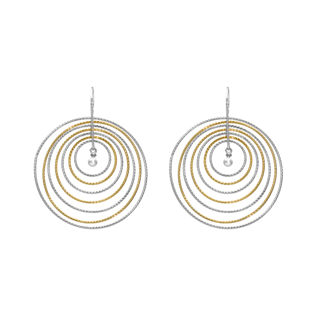 Two-tone multi-round golden silver earrings with pearl 1