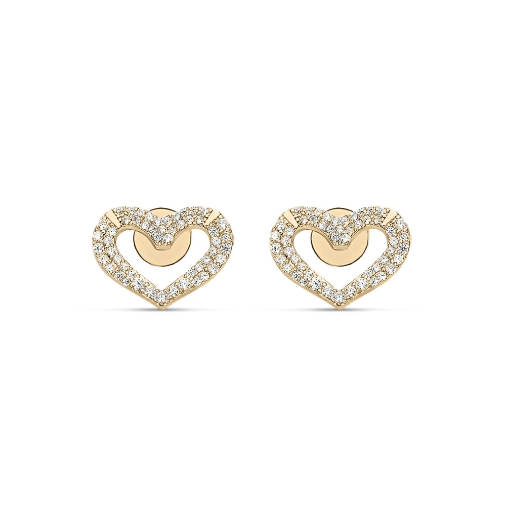 Boucles d'oreilles en argent doré coeur serti de zirconiums blancs 1