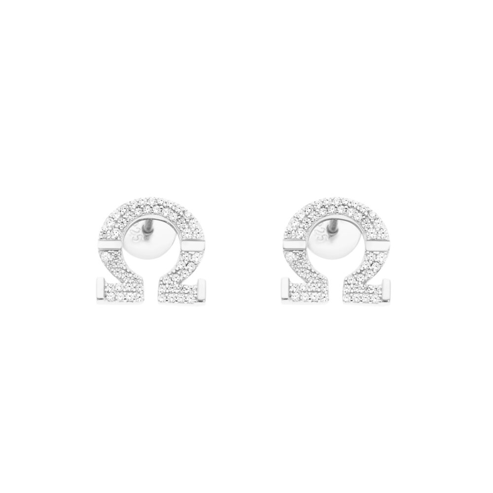 Omega silver earrings set with white zirconia 1