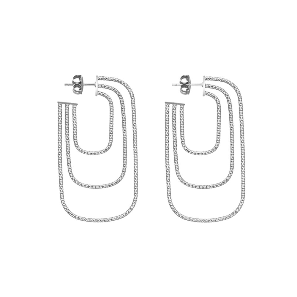 Earrings with three oval-shaped tubes in rhodium silver 1