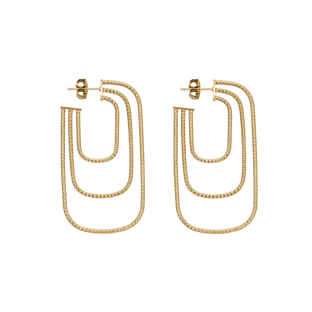 Boucles d'oreilles trois tubes forme ovale en argent doré 1