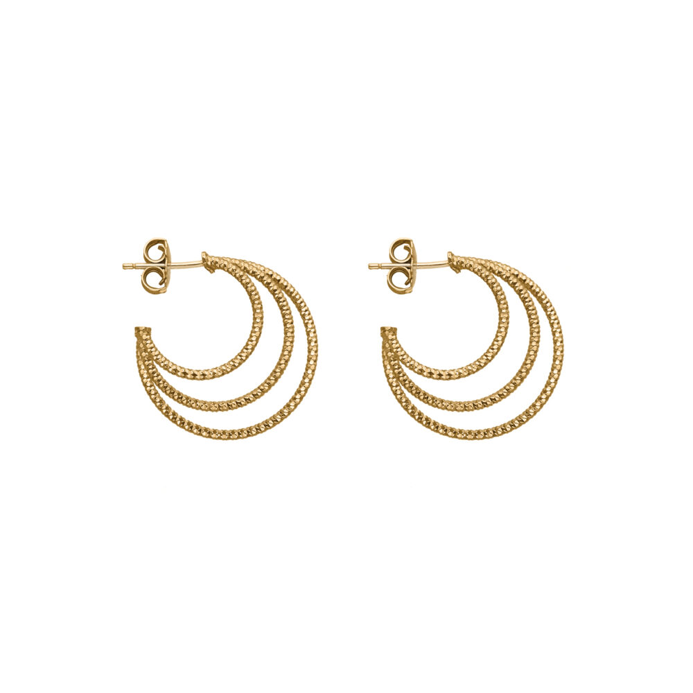 Boucles d'oreilles en argent trois anneaux dorés diamètre 25mm 1