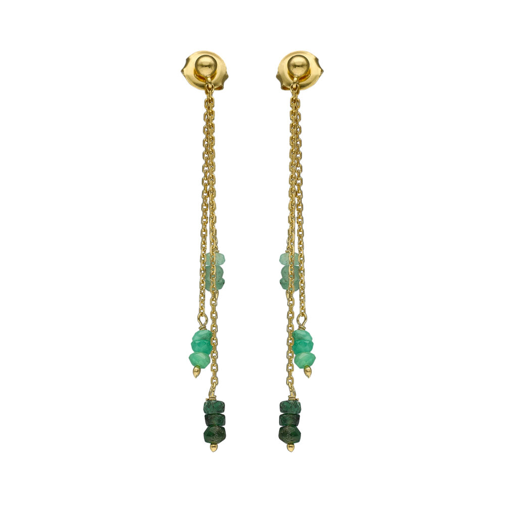 Boucles d oreilles longues argent doré émeraude